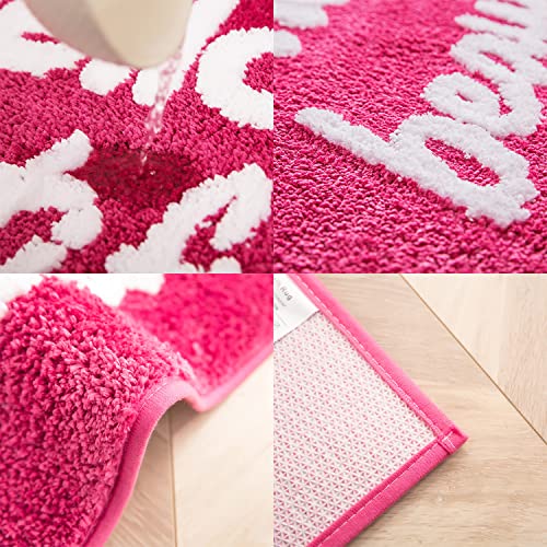 Mamrug Cute Hello Beautiful Bath Mat ,Non Slip Soft Fluffy And Absorbent Microfiber Hot Pink Bathroom Mat For Girls,Funny Bathroom Floor Rug Home Decor Washable 19.7”X31.5” #TOP5