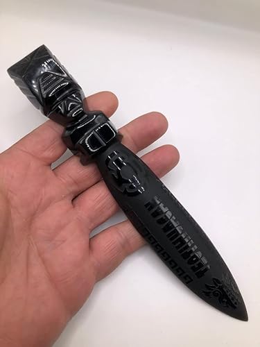 Abridor de letras de obsidiana negra de 7.9 pulgadas, grabado pulido, figura, piedra de pisapapeles (moderno) Abridor de letras de obsidiana negra de 7.9 pulgadas, grabado pulido, figura, piedra de pisapapeles (moderno)