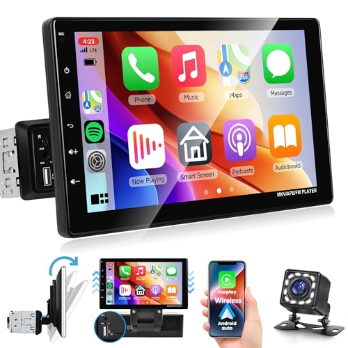Wireless CarPlay Single Din Car Stereo Touchscreen, Rimoody 9 inch Detachable Car Radio with Bluetooth 5.0 Android Auto Mirror Link FM/EQ USB/AUX/TF/SWC/MIC Car Audio Receiver Backup Camera