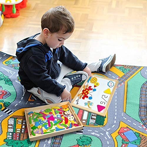 Image of PLUSPOINT Wooden Magnetic Multifunctional Double Sided Chalkboard Dry Erase Board with Chalk, Marker & Duster Educational Whiteboard Blackboard Drawing Toys Learning & Imagination Play for Kids