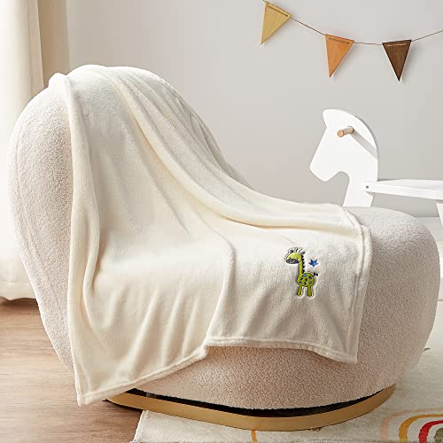 Image of BEDELITE Baby Blankets for Boys Girls 30" x 40", Soft Cozy Fuzzy Fleece Blanket with Embroidered Giraffe, Warm Breathable Infant Newborn Toddler Blanket for Crib Stroller Travel, Beige