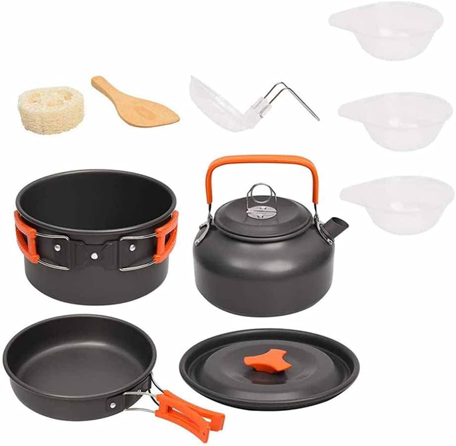 Camping Cookware Kit Outdoor Aluminum Cooking Set Water Kettle Pan Pot Travelling Hiking Picnic BBQ Tableware Equipment (Color : A) (B)