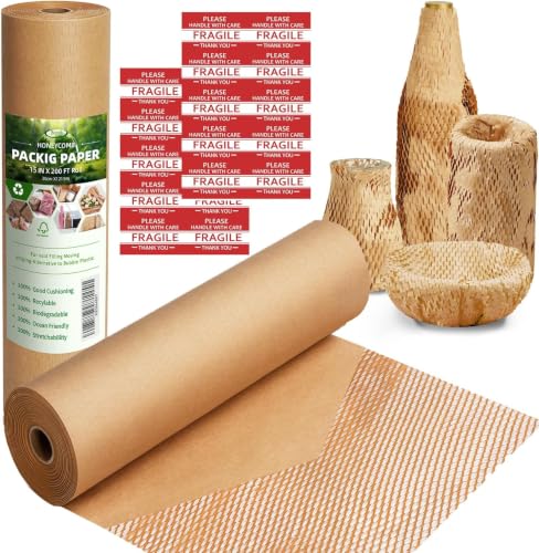 Besitek Honeycomb Packing Paper, 15" x 200 ft, Bubble Wrap Alternative