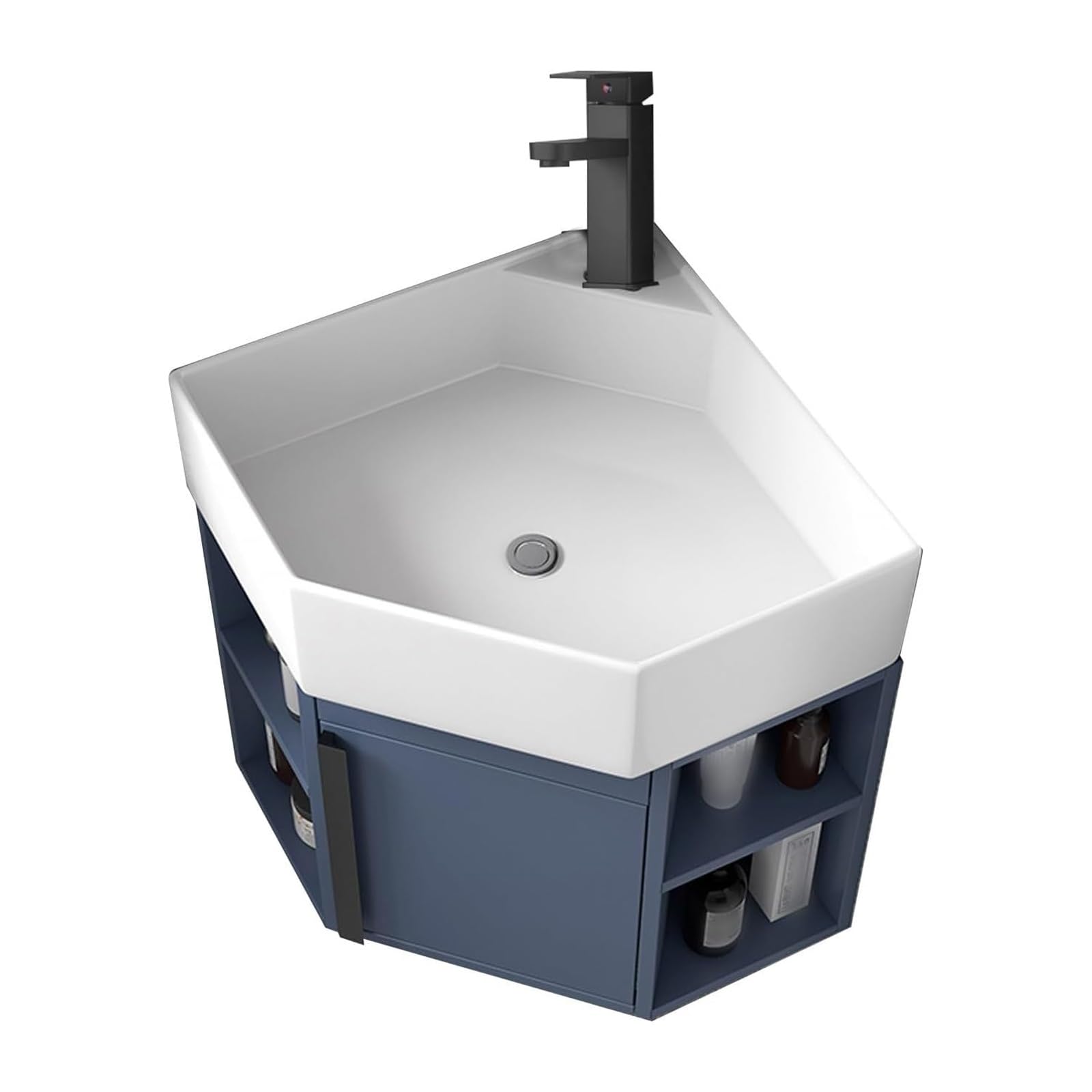 DFGHNBVC Wall Mounted Corner Bathroom Vanity Cabinet With White Vessel Sink Hot And Cold Faucet Compact Design For Small Spaces