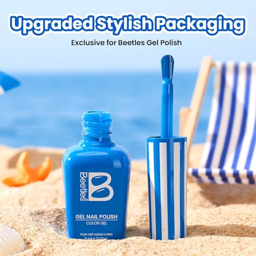Image of Beetles Blue Gel Polish - Beetles Summer Voyage Riviera Rush Summer Nails, Navy Blue Gel Nail Polish, Same Color Bottle, Soak Off UV LED Lamp Neon Nails, Long-Lasting Manicure Salon DIY for Holiday