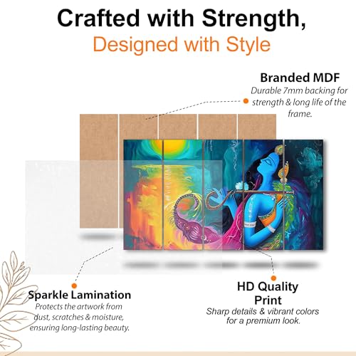 Image of The Castle Decor Lord Radha krishna painting | Multiple Frames Wall Art Painting for living room,Bedroom,Drawing room,Hotels Wooden Framed-Digital Painting (Multi Color - Design 4, 36x60 Inch)