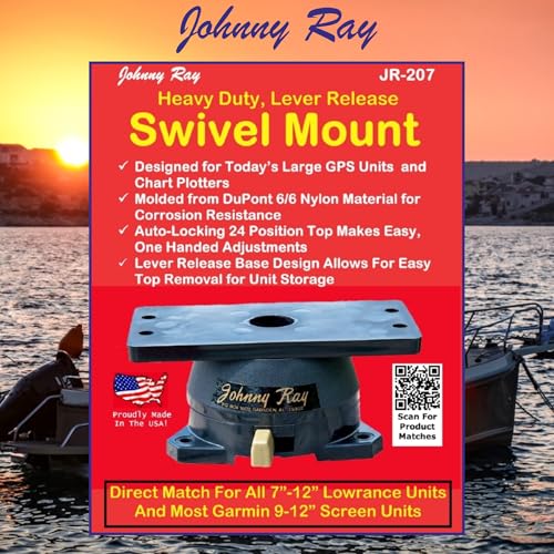 Image of Johnny Ray JR-207 Fish Finder Mount and Depth Finder Mount - Heavy Duty Marine Electronics & Sonar Bracket for Boats, 360 Rotating Quick Release Swivel Base