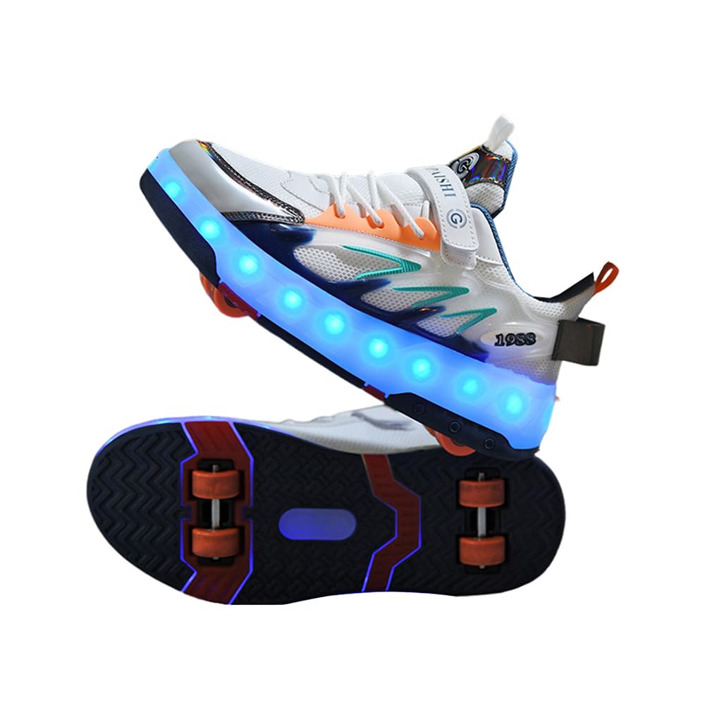 Hixingo Scarpe con Rotelle per Ragazzi Ragazze, Bambino 2 in 1 Scarpe da Skateboard con LED Sneakers Sportive Scarpe Ginnastica Pattini a Rotelle con 4 Ruote Outdoor Unisex