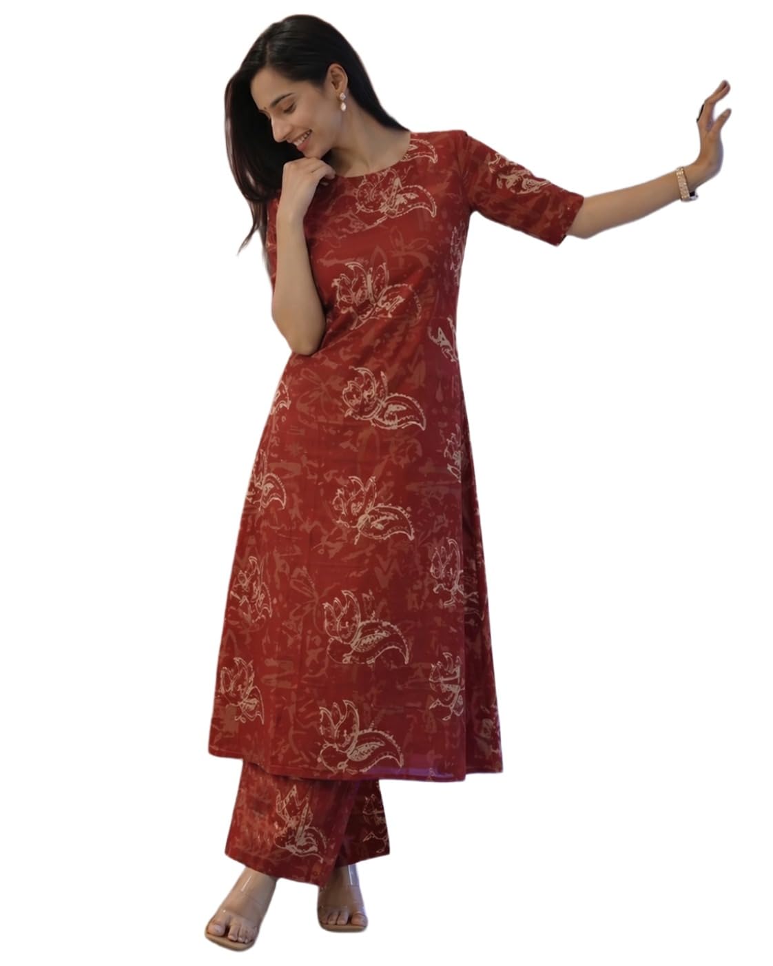GoSriKi Co Ord Set for Women Viscose Printed | A Line Kurta Palazzo Set for Woman | Round Neck Elbow Sleeve Ethnic Dress Stylish Coord Outfit Trendy Womens Clothing in multi