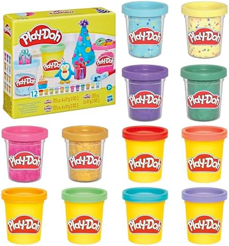Play-Doh 12 Pack Celebration Compound, Includes Confetti & Metallic Shine, Assort. Colors, Back to School Gifts, Prizes, & Party Favors, Kids Arts & Crafts, Preschool Toys, Ages 3+