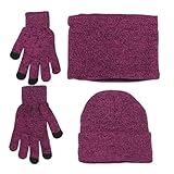 Beaupretty Strickmütze Halswärmer Handschuhe Winddichtes Wollmütze Set für Mädchen Rosa und für Kalte und