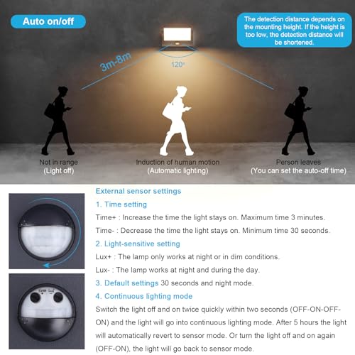 Klighten 2 Pcs Outdoor Wall Light 24W with Motion Sensor Waterproof IP65, Modern Aluminum Outside Lights with Sensor - Image 2