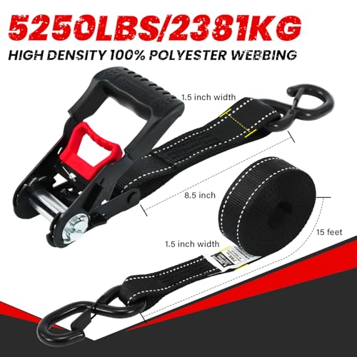 Image of Retractable Ratchet Straps 4 Pack, 1.5in x 15ft Motorcycle Tie Down Straps