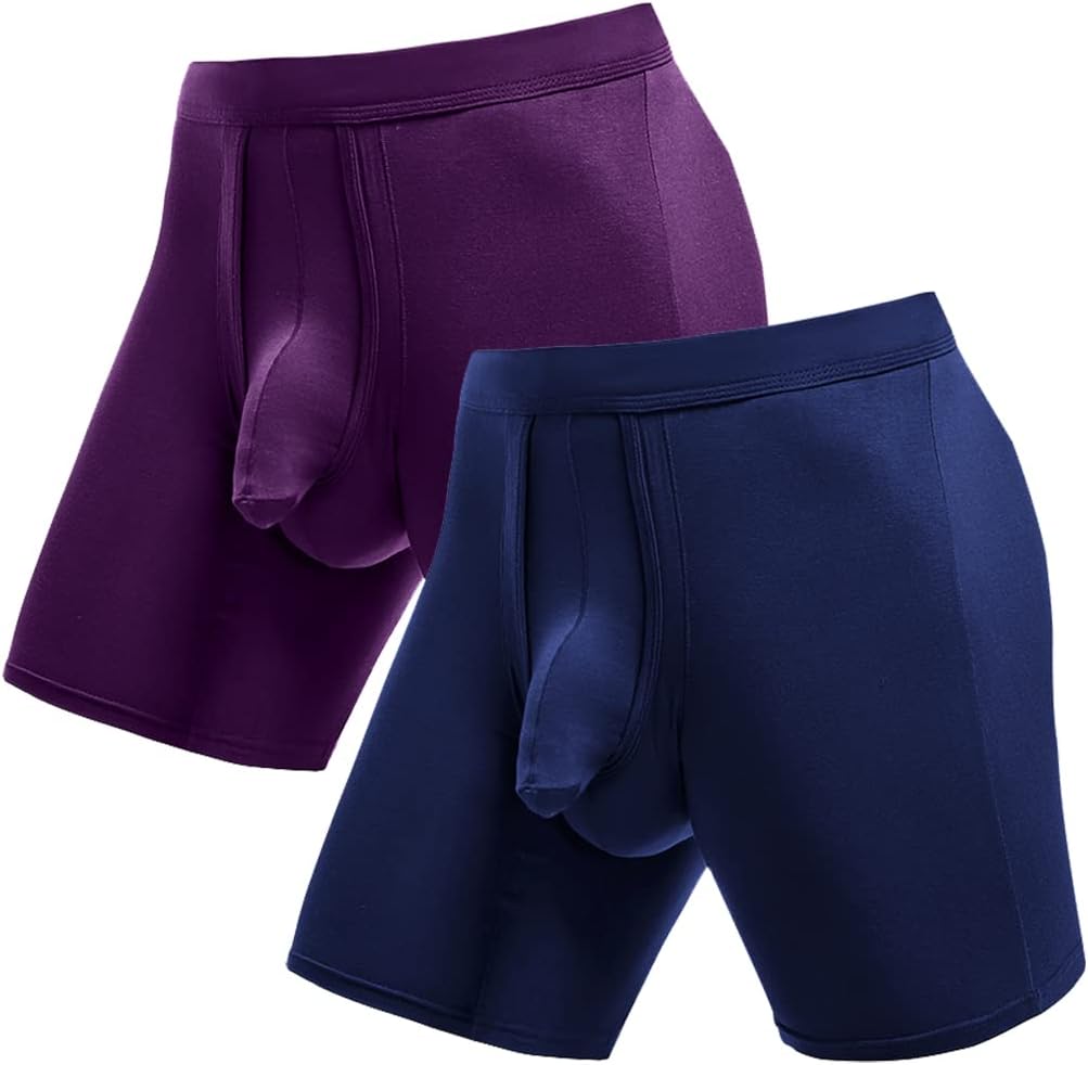 Ouruikia Men's Underwear Boxer Briefs Anti-Chafing Long Leg Modern Long Leg Boxers Tagless Boxer Briefs Separate Pouch