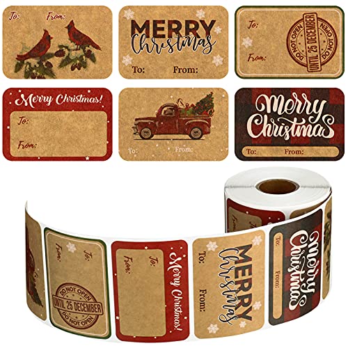 Étiquettes cadeaux de Noël autocollantes kraft pour bouteilles et fournitures