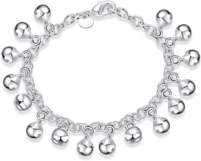 GenericOSIRIDEH2 Bell Bracelet 925 Sterling Silver Bells Sounds Bead Chain Bracelet for Women Wedding Engagement Party Jewelry Jingling Bracelets