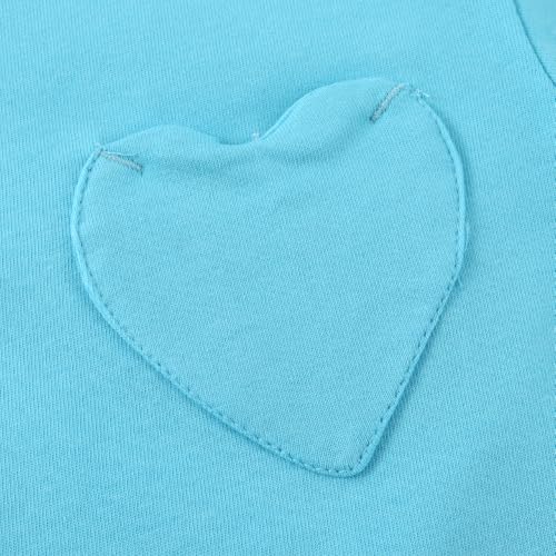 Image of Noomelfish Girls Short Sleeve Heart Pocket T-Shirts Casual Cotton Tee Tops Blouse (5-12 Years)