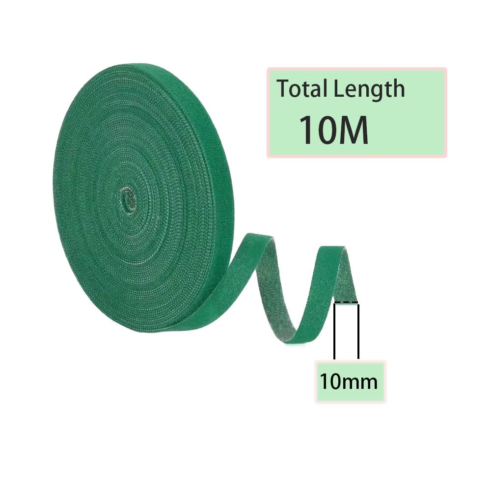 1 Rollo de Cinta para Amarrar Plantas - Agarres Fuertes Reutilizables y Ajustables - Ayuda para Escalar Plantas Resistentes a la Intemperie - 10 mm x 10 m (Verde)