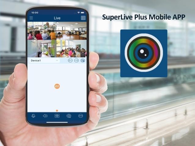 Screenshot of SuperLive Plus mobile application showing live camera feeds