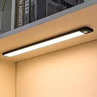 Luz led regulável de 3 cores, 60cm, recarregável por usb, sensor de corpo humano, adequado para cozinha, guarda-roupa, armário de vinho (Rebordo preto, Modelo reto)