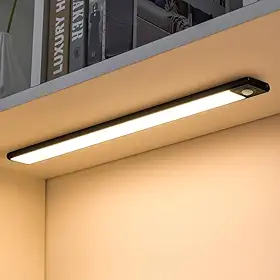 Luz led regulável de 3 cores, 60cm, recarregável por usb, sensor de corpo humano, adequado para cozinha, guarda-roupa, armário de vinho (Rebordo preto, Modelo reto)