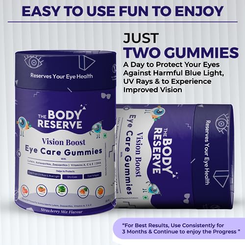 Image of The Body Reserve Vision Boost Eye Care Gummies Enhanced with DHA, Vitamin A, C & E Promotes Vision and Protects from Blue Light & Digital Strain Strawberry Mix Flavoured 30 Gummies(Pack of 1)