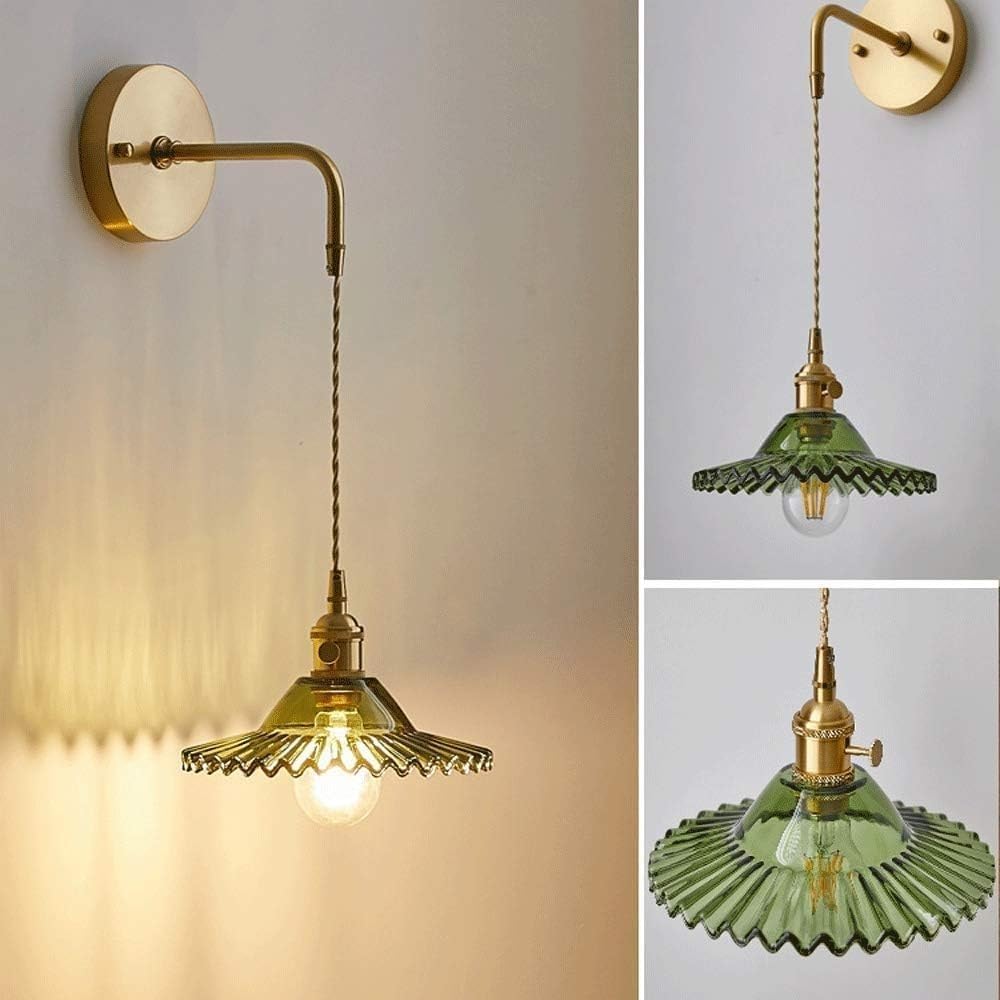 Kinkiet Z Długim Żyrandolem, Lampki Nocne Do Sypialni, Klosz Szklany W Całości Wykonany Z Miedzi, W Kształcie Kwiatka, 15 Cm, 22 Cm