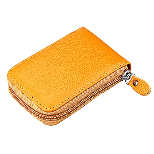 Image of Credit Card Holders Case Organizer Genuine Leather Zip-Around Security Wallet Yellow
