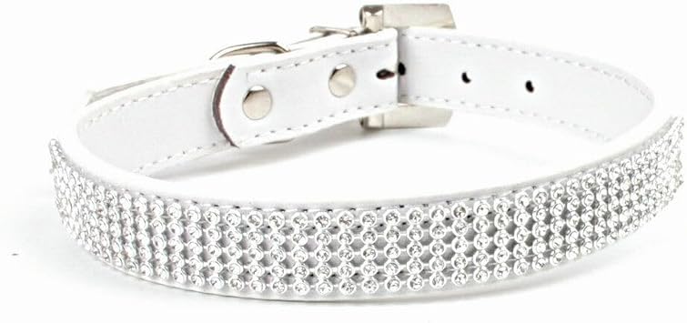 Bling Rhinestone Leather Crystal Diamond Cat Puppy Collar Pet Dog Collar Large Color Available White, Black, Red, Pink White