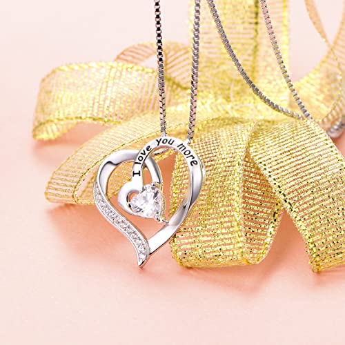 Flyow I Love You More Heart Necklace For Women Girls Sterling Silver Cz Pendant 18 Inch, Best Valentine's Day Jewelry Gifts (I Love You More) #TOP3
