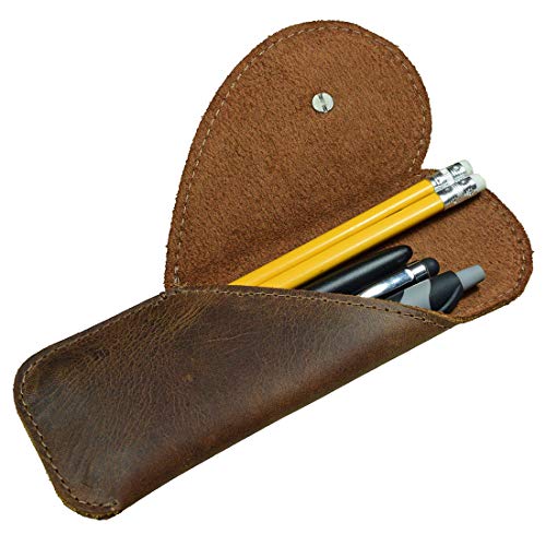 Hide & Drink, Leather Heart Pen Case, Pencil Organizer, Office & School Essentials, Bookworm Gifts, Handmade Includes 101 Year Warranty :: Bourbon Brown