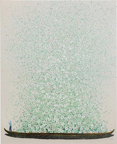 Kare Design Cuadro En Lienzo Flower Boat, Beige/Verde, Pintura, Con Detalles Pintados A Mano Con Acrílico, Estilo Asiático, Colores Pastel, Abstracto, Moderno, Salón, 100x80x4 cm