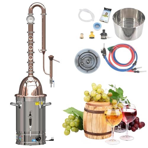 HOOLOO Alcohol Distiller 6.3Gal/24L Alembic Pot Still All Copper Distillation Accessories Home Brewing Distillery Kit for DIY Whisky Wine Brandy Alcohol Making(RCU30)