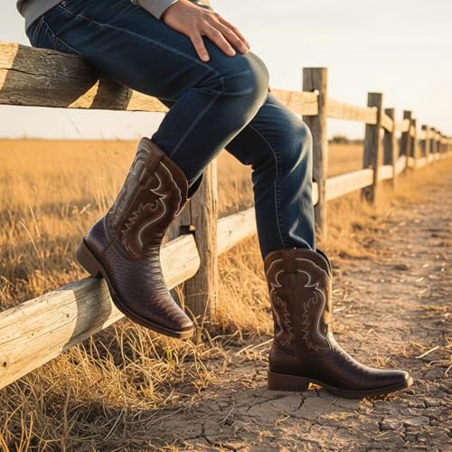 Image of IUV Cowboy Boots for Men Western Boots Square Toe Mid Calf Cowboy Boot