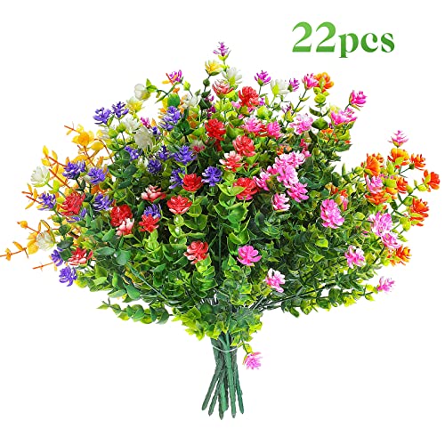 32 Pcs Artificial Plants And Flowers For Outside Hanging Fake Plants Faux Outdoor Flowers Uv Resistant Fake Plants For Home Decoration Faux String Fake Boxwood Shrubs Greenery, 12 Colors #TOP1
