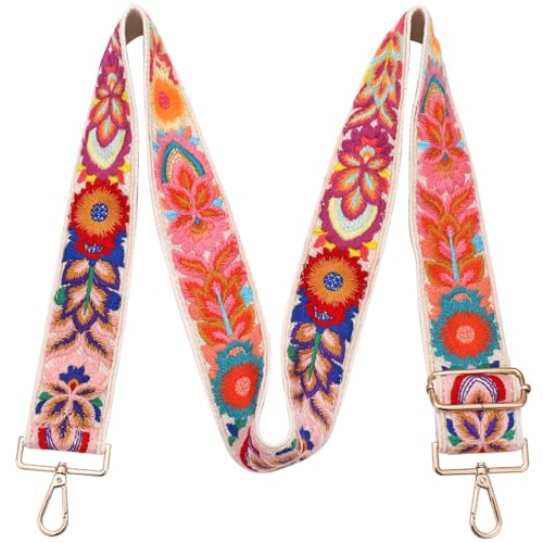 Image of Wide Purse straps Crochet Flower replacement crossbody for Handbag Adjustable Embroidery Knit Guitar Shoulder strap