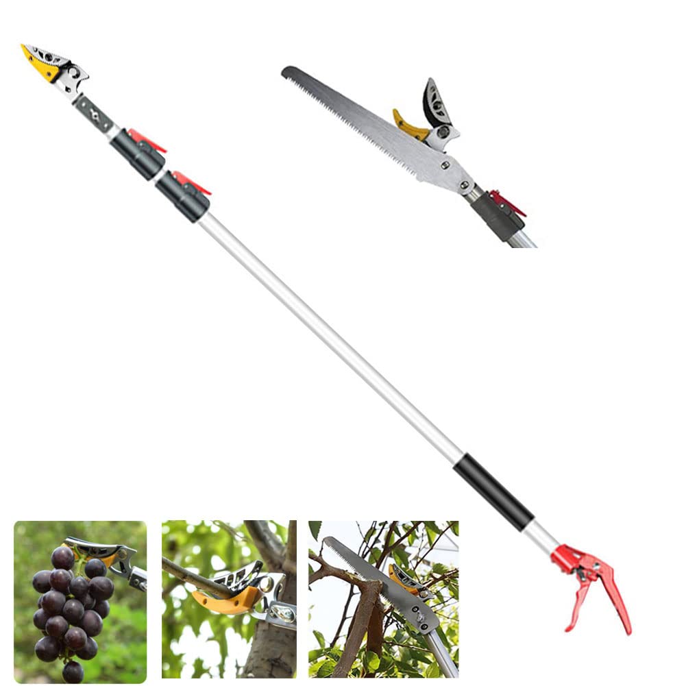 Maneggevole con una sola mano, giraffa da taglio + sega da potatura (– 3,40 m) – Forbici telescopiche per potare alberi, cespugli, cesoie telescopiche, tagliasiepi a risparmio di lavoro,