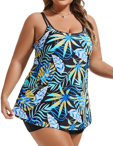 Hanna Nikole Sleeveless Swim Suit for Women 2 Piece Tankini Swimsuit for Teen Yellow Leaves 20W - Image 4
