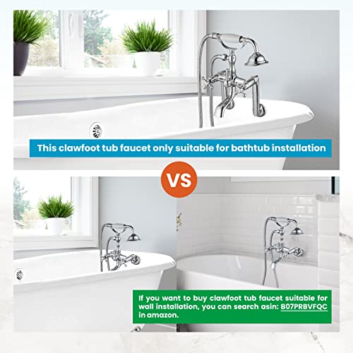 Gotonovo Polished Chrome Vintage Wall Mount Clawfoot Bathtub Faucet 1.8-17.4Inch Adjustable Center Double Cross Handle Shower Faucet System Telephone Shape With Lengthen Adapter Adjustable Swing Arms #TOP1