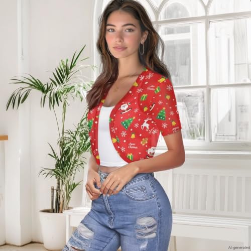 Image of Womens Short Sleeve Bolero Shrug Open Front Knit Cropped Cardigan Shoulder Cover for Dress Cute Casual Knit Cover Up
