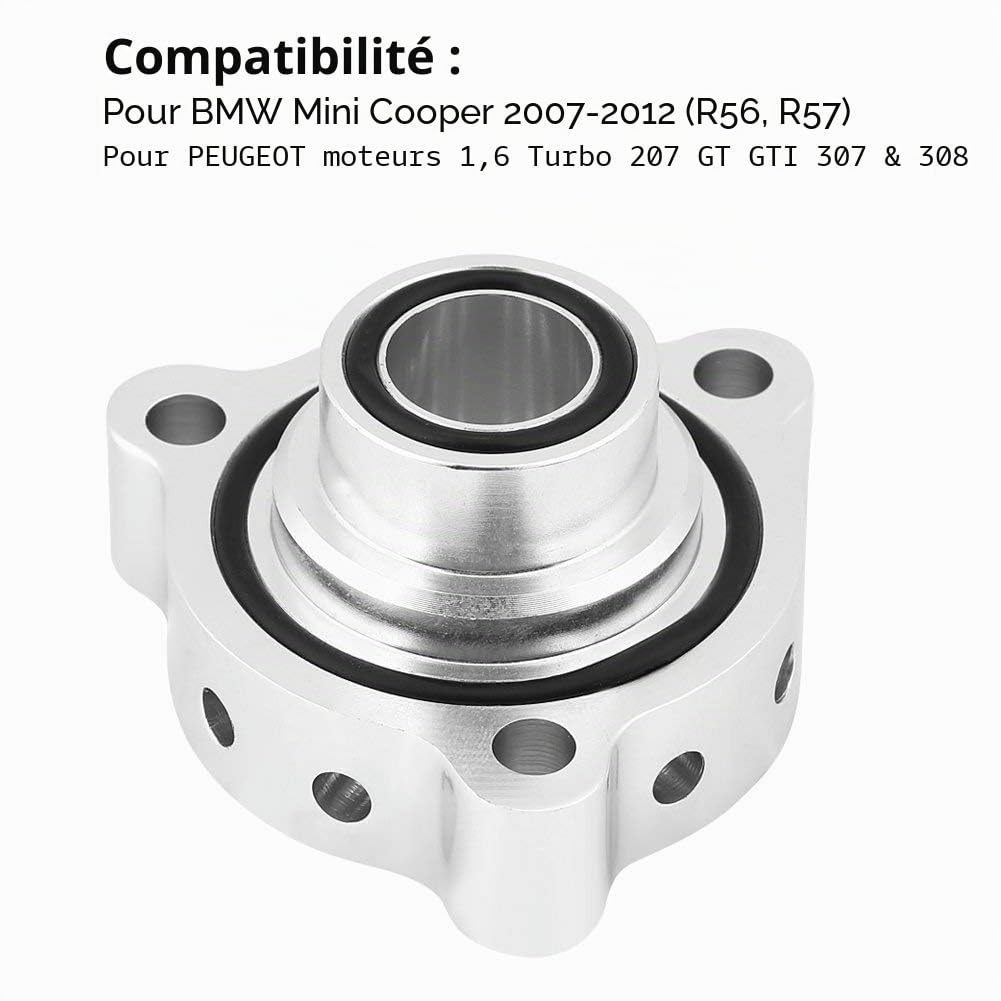 Aramox Adaptateur de Soupape de Décharge pour Moteurs 1.6 Turbo, Alliage d'Aluminium, Compatible avec R56 R57 207 GT GTI 307 308, Son ATMOSPHÉRIQUE, Amélioration des Performances Turbo