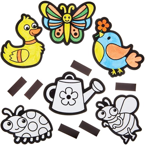 Baker Ross FN382 Imanes de Primavera - Lote de 15, Manualidades para colorear para niños, Arte de terciopelo para niños