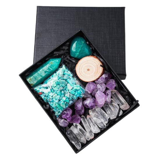 Namzi 1 Piece Natural Crystal raw Stone Crystal Hexagonal Prism Crystal Crushed Stone Set Box Light Blue Natural Crystal Stone Heart-Shaped Mineral Logo Decoration Ornament