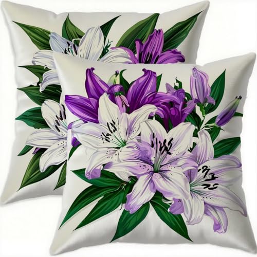 Housse coussin 60x60cm violet en velours imperméable lot de 2