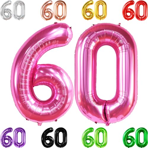 KatchOn, Big Hot Pink 60 Balloon Numbers - 40 Inch | 60 Birthday Balloons, Hot Pink 60th Birthday Decorations | 60th Birthday Balloon, Happy 60th Birthday Decorations | 60th Birthday Decorations