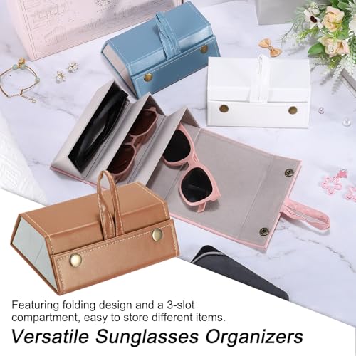 Image of PATIKIL Travel Sunglasses Organizer, 3 Slots Foldable Sunglasses Holder Leather Sunglass Storage Organizer Case