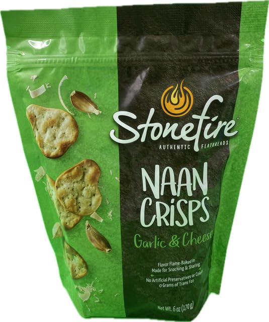 Kokobunch Variety Bundles Of Stonefire's Authentic Naan Crisps Flatbread Cracker 4 or 3 Assorted Pack (6oz, 2 Bags of Garlic And Cheese & 2 Bags of Sea Salt)
