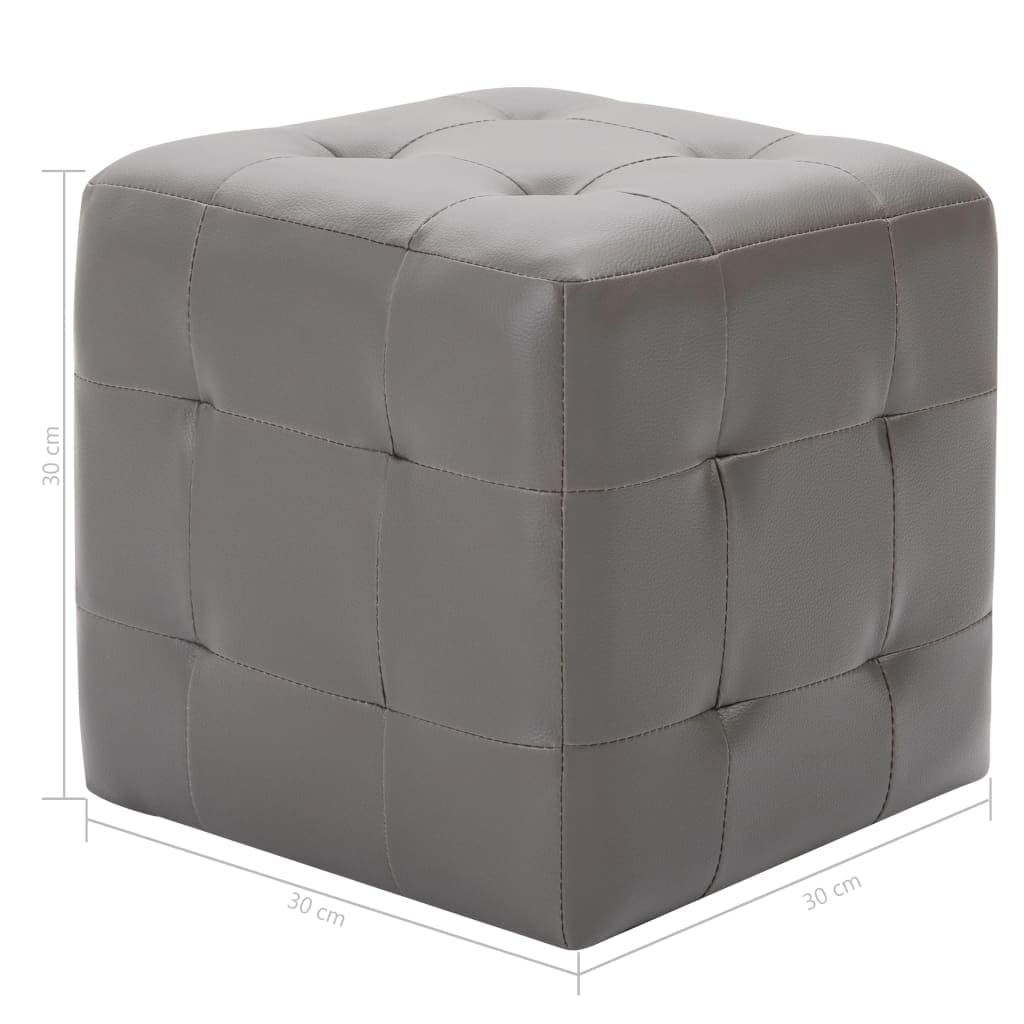 Puf - Taburete acolchado de piel sintética (2 unidades, 30 x 30 x 30 cm), color gris
