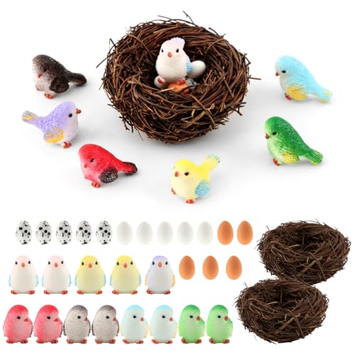 31PCS Miniature Bird Figurines with Nests and Eggs...