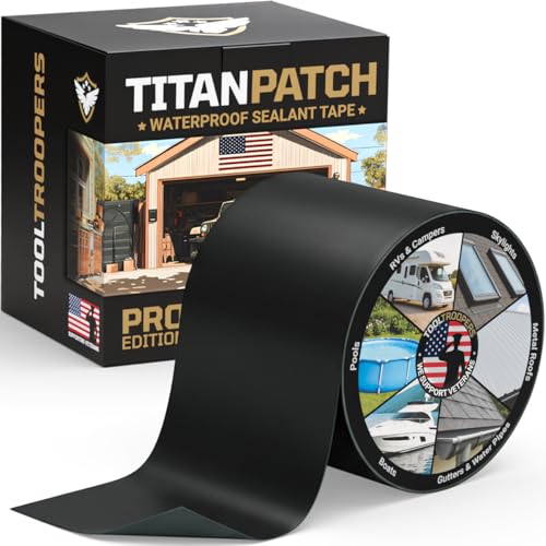 TITANPATCH PRO Waterproof Sealant Tape – Black 4" x10' – Stops Leaks Fast & Stays Sealed for 15+ Years – Sticks to RVs, Roofs, Pools, Boats, Gutters – Built for Harsh Weather (-40°F to 190°F)